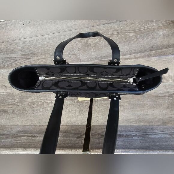 Coach Leatherware Signature Black Canvas Leather Trim Top Handle Tote Bag - Picture 5 of 11